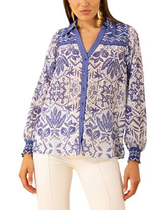 Hale Bob Hale Bob Marceline Long Sleeve Silk-Blend Top