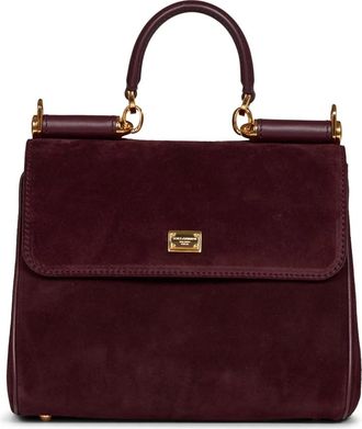 Dolce & Gabbana Gestructureerde Handtas met Handvat en Hangslot Bedeltje - Dames - Handtassen - Bruin - ONE Size - Leer - Tassen