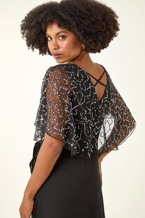 Roman Sequin Chiffon Wrap Maxi Dress