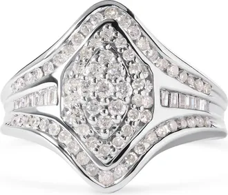 House of Brilliance 14K White Gold 3/4 Cttw Round and Baguette cut Diamond Cluster Ring at Nordstrom