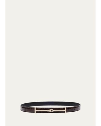 Tom Ford Double T Crocodile-Embossed Leather Belt