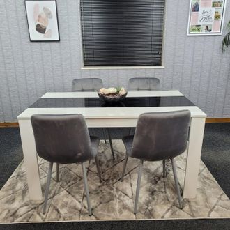 Kosy Koala Modern White & Black Dining Table Set With 4 Grey Velvet Chairs Dining Room Furniture | Size: 140 cm x 80 cm
