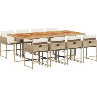 vidaXL Set Comedor De Jard&iacute;n 9 Pzas Con Cojines Rat&aacute;n Sint&eacute;tico Beige Vidaxl