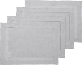 Solino Home Linen Placemats Set of 4, 14 x 19 Inch for Dining Table, Holiday and Everyday Table Decor - Classic Hemstitch in Soft Grey at Nordstrom
