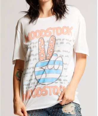 Recycled Karma Woodstock Stars & Stripes Peace Tee In White Multi