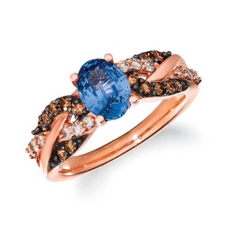 Le Vian Creme Brulee Ring Cornflower Ceylon Sapphire, Chocolate Diamonds, Nude Diamonds set in 14K Strawberry Gold Ring Size 7 R6208S/DB/C2