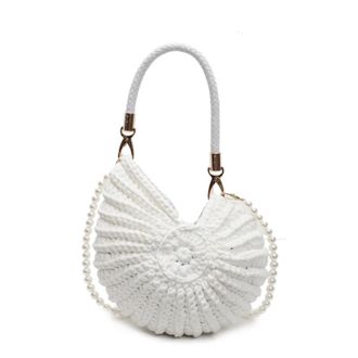 Generic Shell Bag Personalized Hand-woven Bag Creative Conch Shaped Crochet Shoulder Seaside Shell Messenger Novelty Small Handbag(White)
