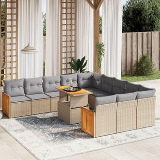 vidaXL Set De Sof&aacute;s De Jard&iacute;n 11pzas Con Cojines Rat&aacute;n Sint&eacute;tico Beige Vidaxl