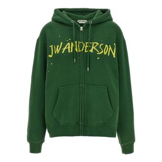 J.W.Anderson Hoodies & sweatvesten, Dames, Groen, S, Katoen, Zip Front Print Hoodie