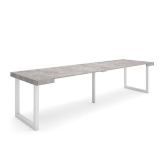 Skraut Home Mesa Consola Extensible, Mesa Comedor Plegable, 300, Para 14 Comensales, Patas Madera Maciza, Estilo Moderno, Gris Cemento - Skraut Home