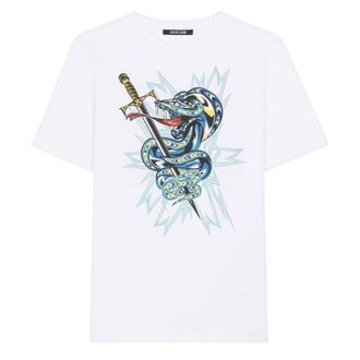 Roberto Cavalli Snake Print Graphic Cotton T-Shirt, Size XX-Large
