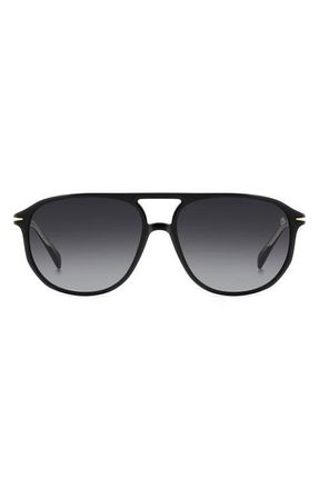 David Beckham 58mm Aviator Sunglasses in Black/Dark Grey Sf at Nordstrom