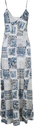 Eleventy Blue Beige Long Flared Linen Dress