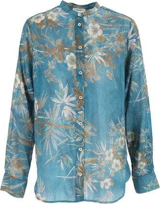 Forte_Forte Delicate Floral Print Long-Sleeved Blouse with Mandarin Collar