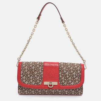 DKNY Dkny Beige/red Canvas And Leather Chain Shoulder Bag