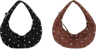 Generic Faux Suede Womens Shoulder Bag with Rivets Y2K Punk Shoulder Bag Dumpling Bag for Everyday Life and Travel