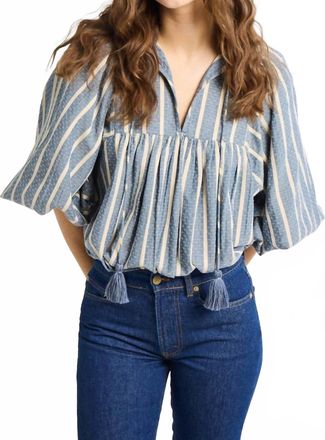 Mille Charlie Billowy Long Sleeve Top In Chambray Stripe