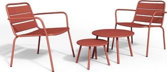 Vente-Unique Sal&oacute;n de jard&iacute;n de metal - 2 sillones bajos apilables y mesas apilables - Terracota - MIRMANDE