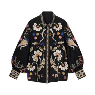 Summum Overhemden, Dames, Zwart, M, Katoen, Geborduurde Voile Blouse