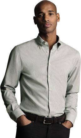 CHARLES TYRWHITT Charles Trywhitt Mens Stripe Non-Iron Button-Down Oxford Slim Fit Shirt Single Cuff