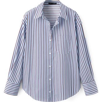 Mango Stripe Cotton Blend Button-Up Shirt in Sky Blue at Nordstrom, Size 4