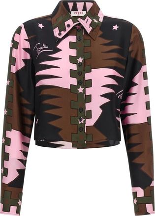 Pucci Valdimontone Print Zijden Crop Shirt - Dames - Overhemden - Veelkleurig - S - Overhemden