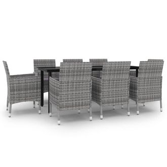 vidaXL Set Comedor De Jard&iacute;n 9 Pzas Y Cojines Rat&aacute;n Sint&eacute;tico Y Vidrio Vidaxl