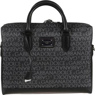 Dolce & Gabbana Zwarte Aktetas Jcq.logo Spalmato+Vi - Heren - Laptoptassen - Zwart - ONE Size - Katoen - Tassen