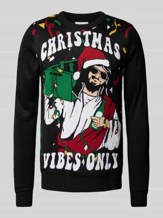 Lindbergh Lindbergh Weihnachtspullover mit Motiv-Stitching in Black, Gr&ouml;&szlig;e L