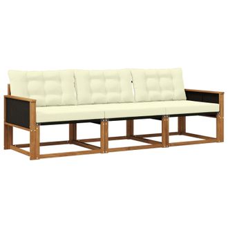 vidaXL Conjunto De Sof&aacute;s De Exterior Con Coj&iacute;n 3 Pcs Natural Y Crema Vidaxl