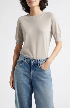 Johnstons of Elgin Honor Short Sleeve Cashmere Crewneck Sweater in Oyster at Nordstrom, Size X-Small