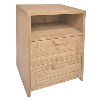 NATYAL Mesita de noche de madera maciza con 2 cajones en tonos claros 40cm
