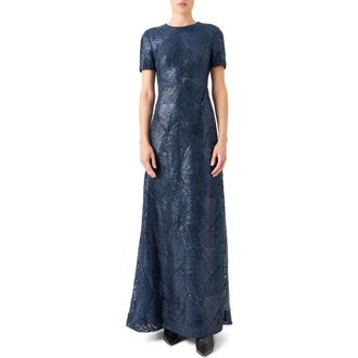 Akris Sea Fan Lace Gown in Navy at Nordstrom, Size 12