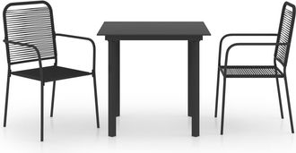 vidaXL Set De Comedor De Jard&iacute;n De 3 Piezas Vidrio Y Acero Negro Vidaxl