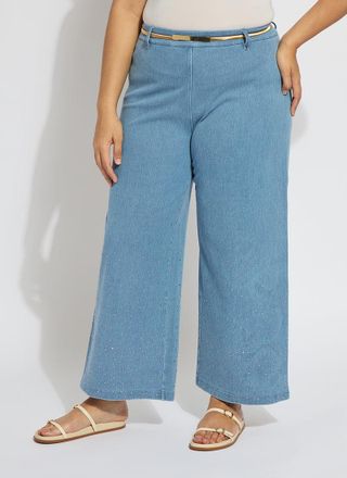 Lyss&eacute; Erin Crystal Embellished Wide Leg Denim Curvy (28 Inseam)