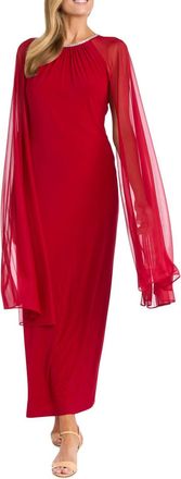 R & M Richards Rhinestone Neck Long Evening Dress In Red