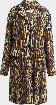 Marni Leopard Knit Wool-Cashmere Single-Breasted Coat
