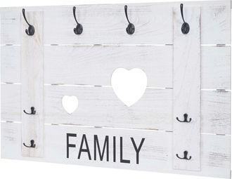 Hhg D&eacute;coshop26 - Perchero De Pared Familiar Panel Estilo Vintage Con 8 Ganchos 60x90cm Blanco Envejecido 040001006