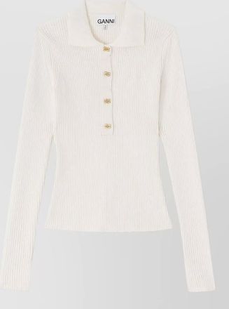 Ganni ribbed slim-fit polo shirt