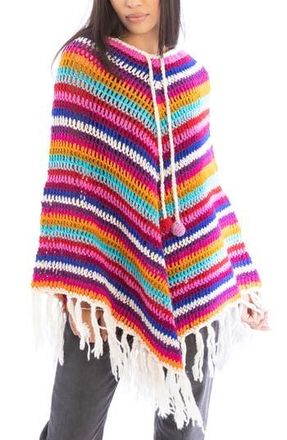 Saachi Crochet Knit Triangle Poncho in White at Nordstrom Rack