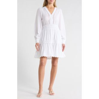 Ellen Tracy V-Neck Long Sleeve Crinkle Dress in White at Nordstrom Rack, Size X-Small