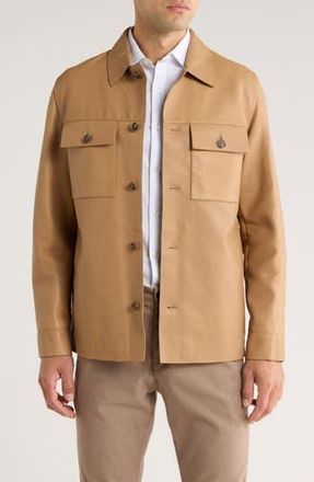 BOSS Malid Leather Button-Up Shirt Jacket in Medium Beige at Nordstrom Rack, Size 42