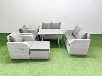 Fimous 7 Seater Rattan Garden Furniture Set Outdoor Love Sofa Sets in Light Grey