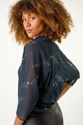 Roman 3/4 Sleeve Sequin Chiffon Bolero