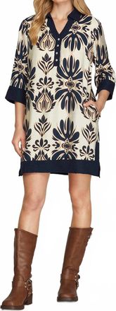 She + Sky Half Sleeve Printed Mini Dress In Charcoal