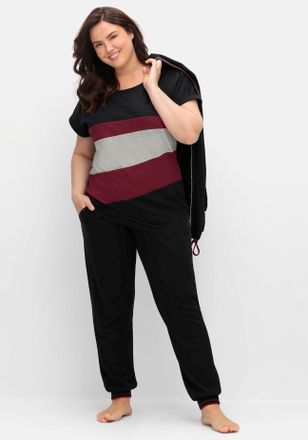 Sheego Kurzarmshirt SHEEGO T-Shirt, Damen, Gr. 40/42, schwarz, 50% Baumwolle, 50% Modal, gemustert, mehrfarbig, Rundhals, Shirts Kurzarmshirt