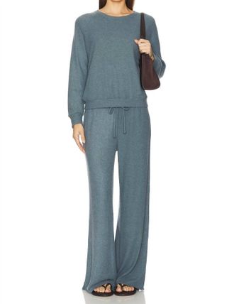 perfectwhitetee Maddie Waffle Drawstring Pant In Slate