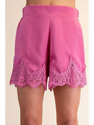 Glam Satin Short With Lace Trim Detail Short In Pink