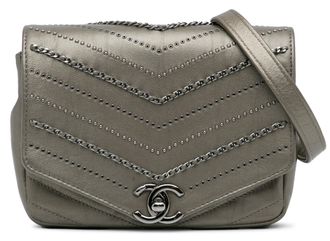 Chanel Grey Mini Embellished Chevron Envelope Flap Bag