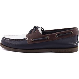 Sperry Top-Sider Authentic Original 2 Eye Leather Mens Navy/White/Brown Boat Shoes - Size UK 12